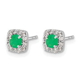 14k White Gold 1/5 carat Lab Grown Diamond VS/SI+ G+ and Created Emerald Complete Square Halo Post Earrings